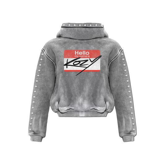Grey Hello My Name Is Kozy Zip-Up